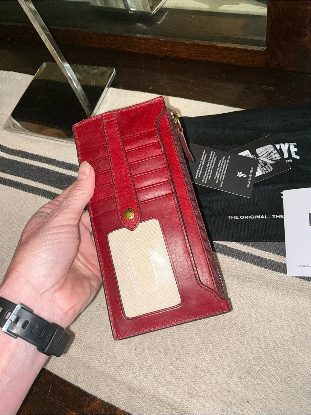 NWT Frye Melissa Leather Snap Card Wallet Berry Lacquer Red Retail $98